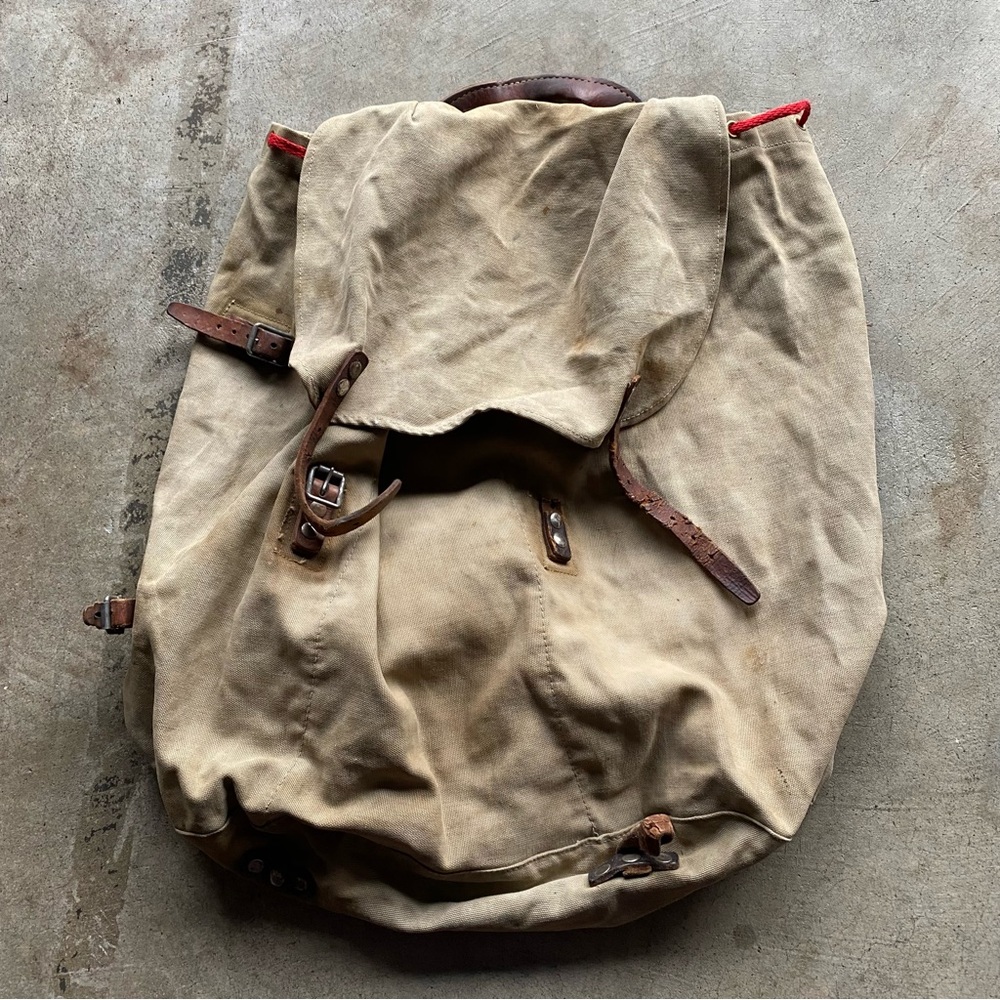 Swedish Army M39 Military Canvas Leather Backpack Frame Rucksack WWII Vintage